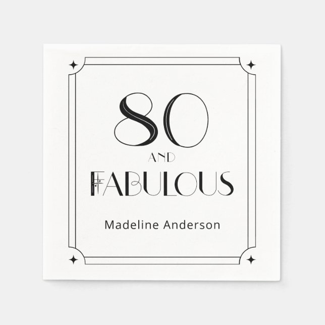 Serviette En Papier Moderne 80 ans & Fabulux Anniversaire Noir Blanc (Devant)