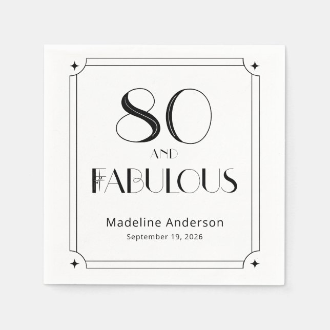 Serviette En Papier Moderne 80 ans & Fabulux Anniversaire Noir Blanc (Devant)