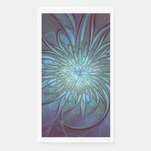 Serviette En Papier Moderne Abstrait tendance Fleur bleue Fractal Art