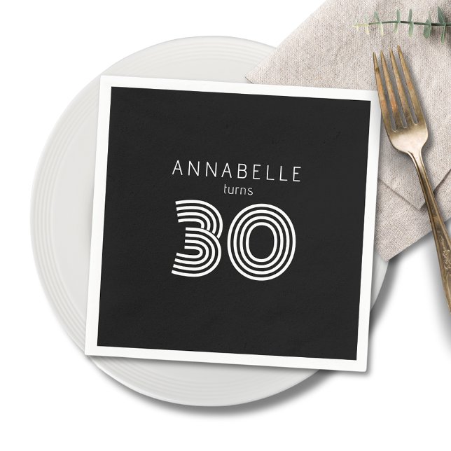 Serviette En Papier Moderne anniversaire 30 ans noir (Créateur téléchargé)