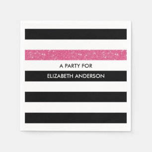 Serviette En Papier Moderne Black Grilles FAUX Rose Glitz et nom