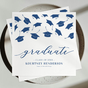Serviette En Papier Moderne Bleu Blanc Graduation