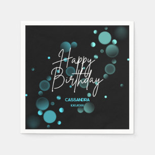 Serviette En Papier Moderne Bleu Bokeh Gradient Noir Joyeux anniversai