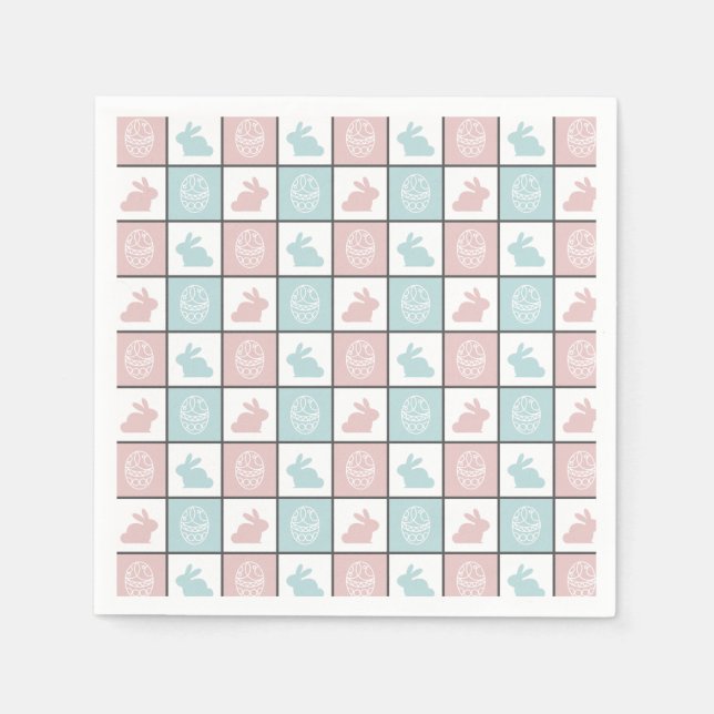 Serviette En Papier Moderne Bleu et rose Oeuf lapin de Pâques Cute Mot (Devant)