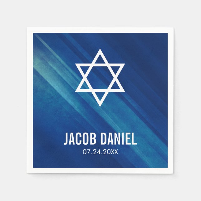 Serviette En Papier Moderne Blue Grunge Bar Mitzvah (Devant)