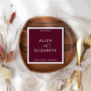 Serviette En Papier Moderne Bourgogne élégant Mariage personnalisé