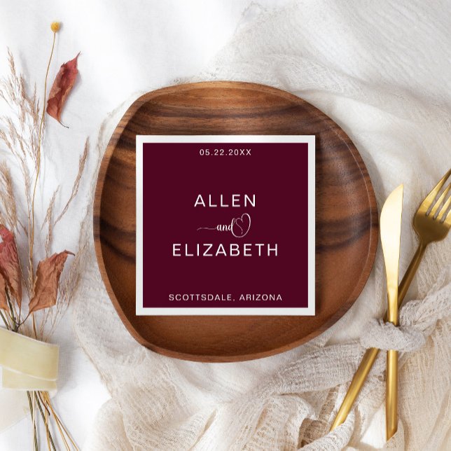 Serviette En Papier Moderne Bourgogne élégant Mariage personnalisé (Créateur téléchargé)