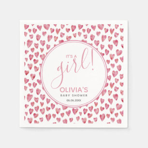 Serviette En Papier Moderne C'est une fille Baby shower de coeur rose
