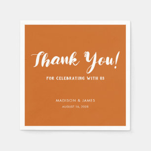 Serviette En Papier Moderne Chic Burnt Orange Script Merci Mariage