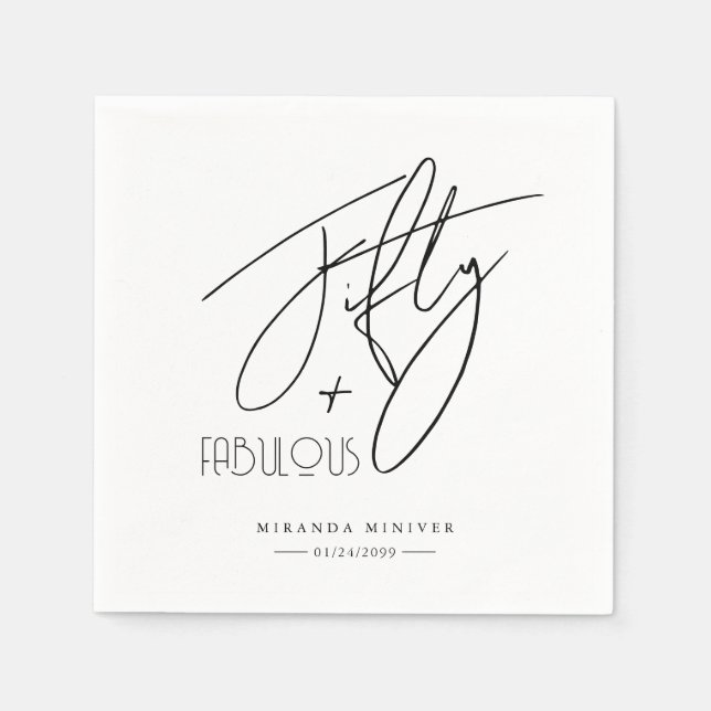 Serviette En Papier Moderne Chic Cinquante et FABULEUSE Calligraphie A (Devant)
