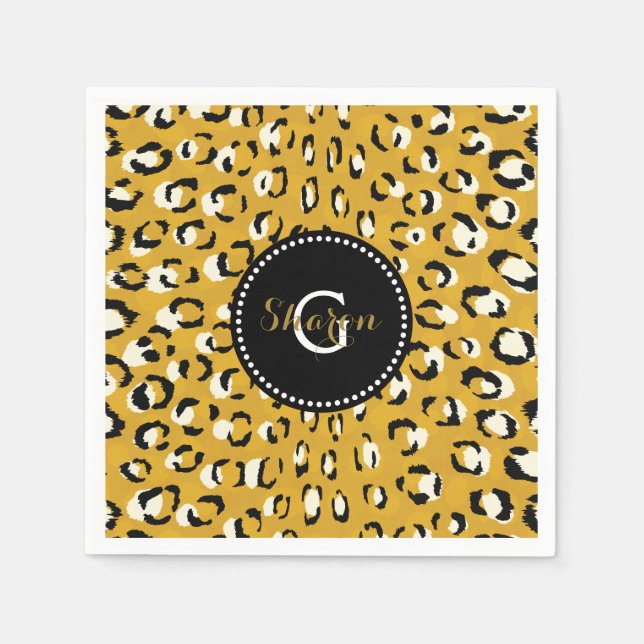 Serviette En Papier Moderne chic imprimé guépard or motif monogramme (Devant)