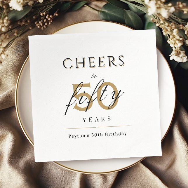Serviette En Papier Moderne classe applaudit à 50 ans de fête d'annive (Modern classy cheers to 50 years birthday party napkins)