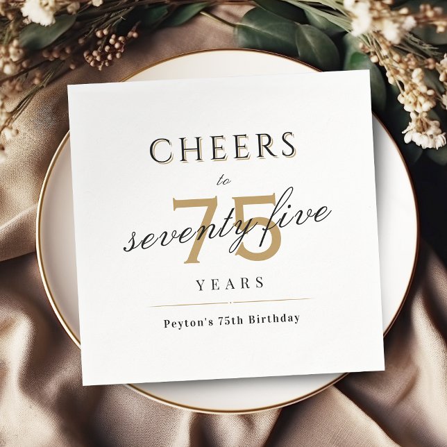 Serviette En Papier Moderne classe applaudit à 75 ans fête d'anniversa (Modern classy cheers to 75 years birthday party napkins)