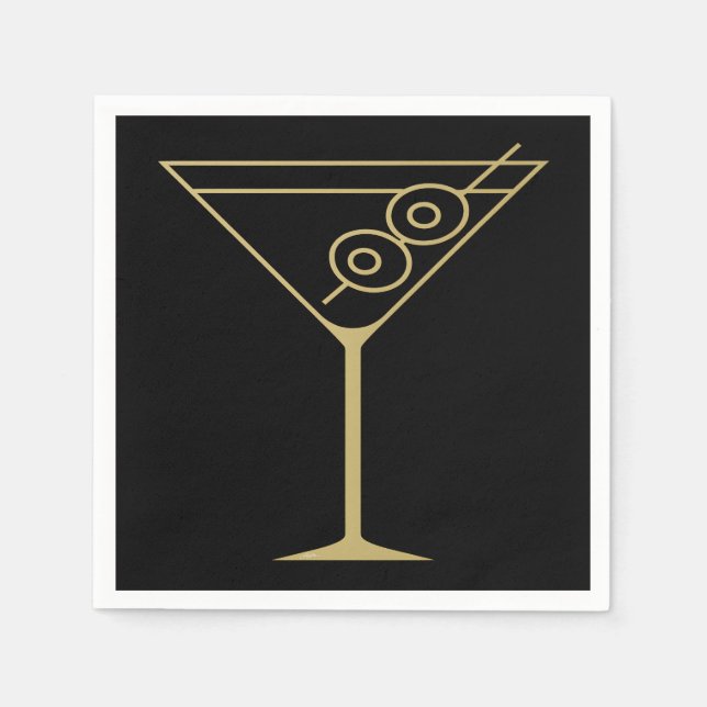 Serviette En Papier Moderne de milieu de siècle Or 2 Martini aux olive (Devant)