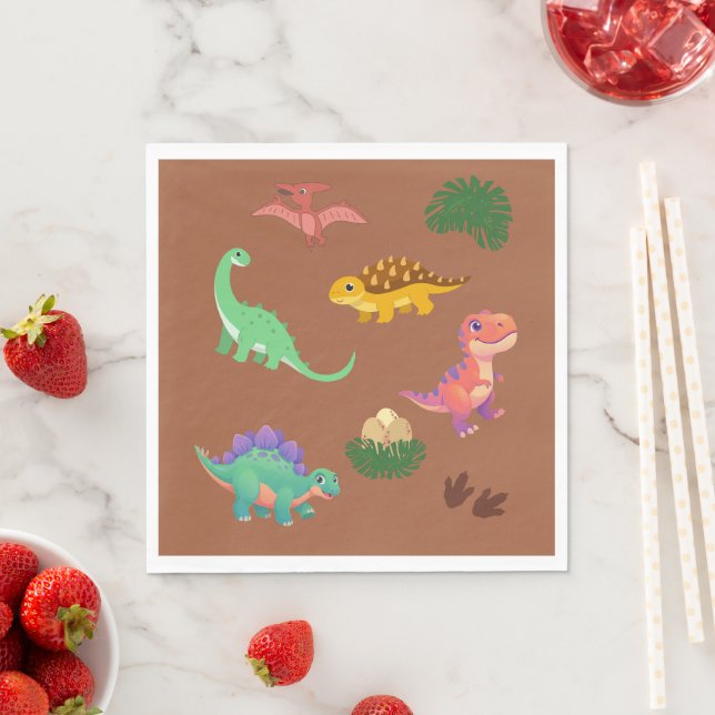 Serviette En Papier Moderne Dinosaurus Servetten – T-Rex & Vrienden -  (En situation)