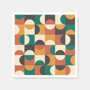 Serviette En Papier Moderne du milieu du siècle Demi-cercles vert et o