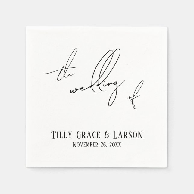 Serviette En Papier Moderne écriture manuscrite fine simple Le mariage (Devant)