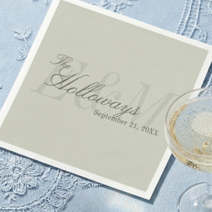 Serviette En Papier Moderne Écriture Vert Sauge Monogramme Mariage