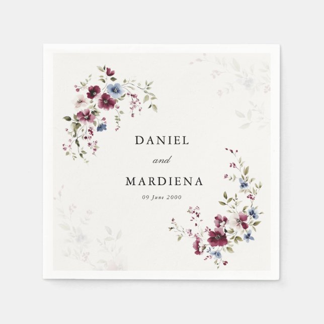Serviette En Papier Moderne Elégant Boho Burgundy Floral Mariage (Devant)