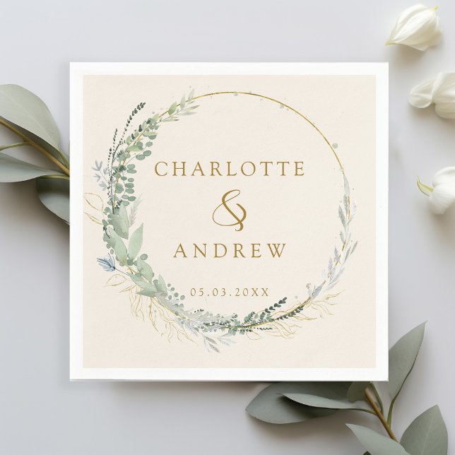 Serviette En Papier Moderne, élégant, eucalyptus, mariage beige (Créateur téléchargé)