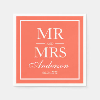 Serviette En Papier Moderne Elegant M. et Mme Coral Mariage