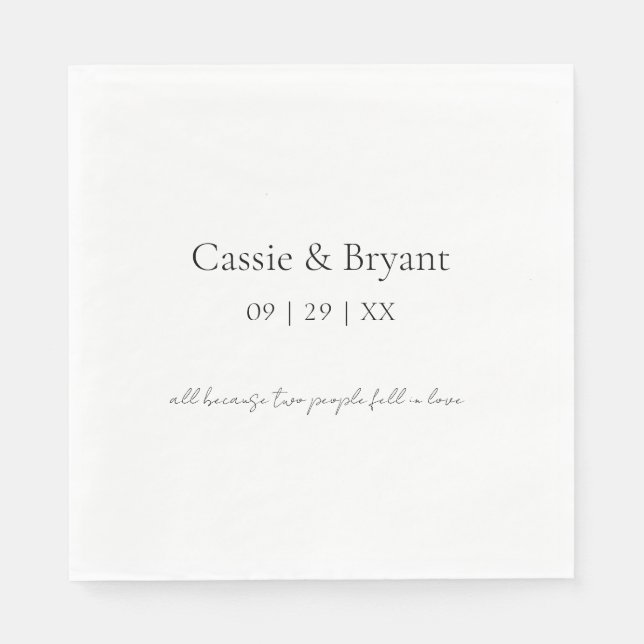 Serviette En Papier Moderne Elegant noir et blanc Mariage simple (Devant)