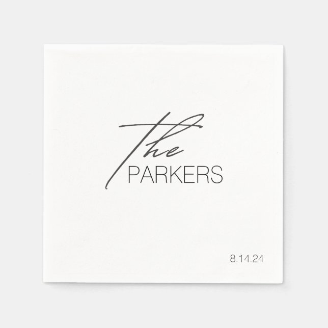 Serviette En Papier Moderne élégant Nom de famille Personnalisé Mariag (Devant)