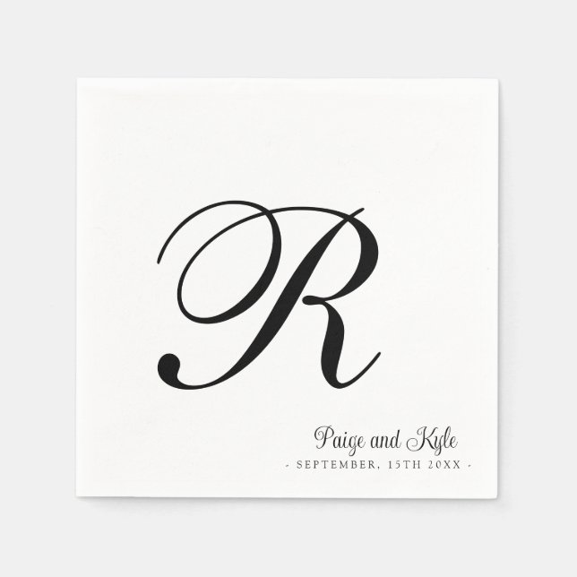 Serviette En Papier Moderne Elegant Nom Mariage initial (Devant)