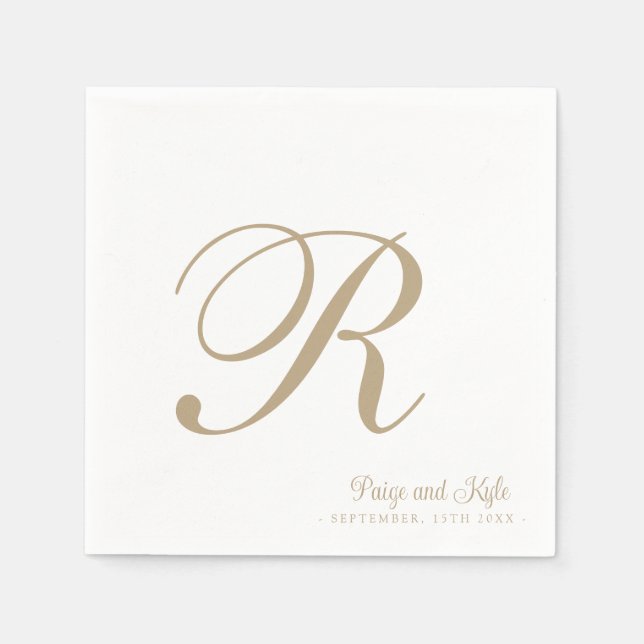 Serviette En Papier Moderne Elegant Nom Mariage initial (Devant)