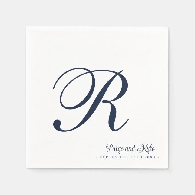 Serviette En Papier Moderne Elegant Nom Mariage initial (Devant)