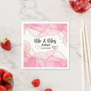 Serviette En Papier Moderne Elegant Rose et Or M. et Mme Mariage