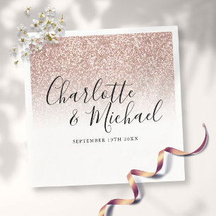 Serviette En Papier Moderne Élégant Script Rose Gold Paillettes Mariag