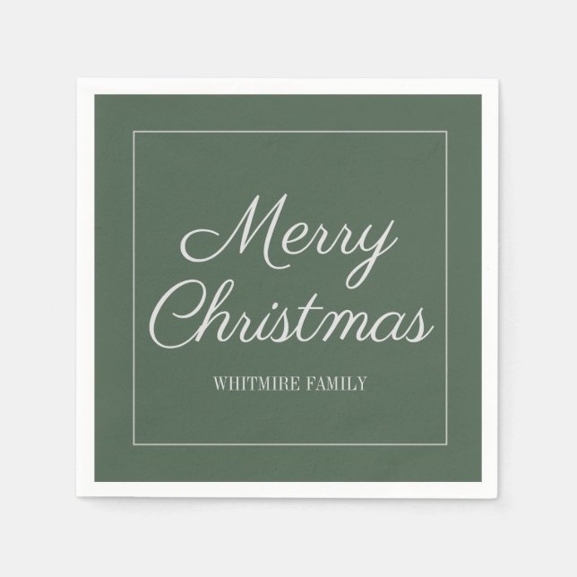 Serviette En Papier Moderne Élégant Vert Gris Joyeux Noël (Devant)