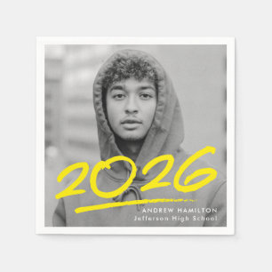 Serviette En Papier Moderne en pointillé 2025 Yellow Photo Graduation