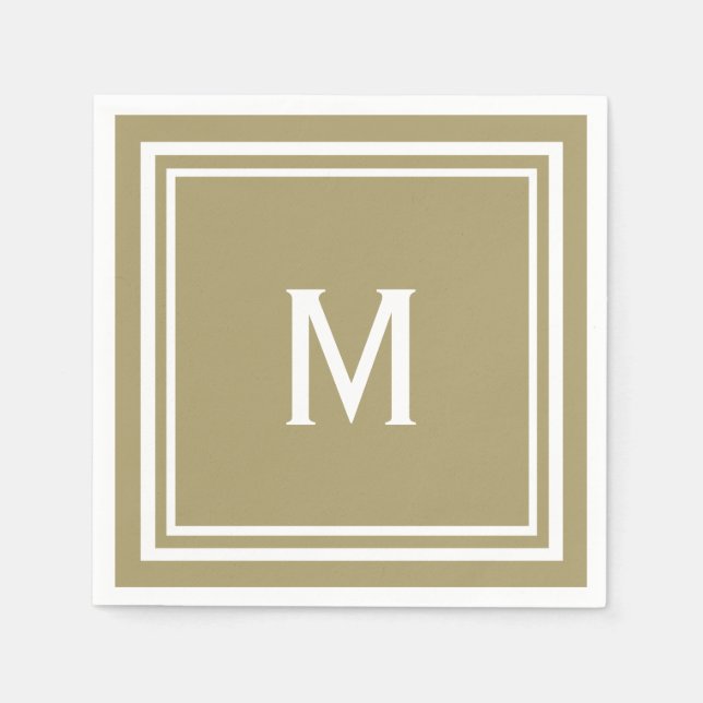 Serviette En Papier Moderne et élégant kaki tan monogramme (Devant)