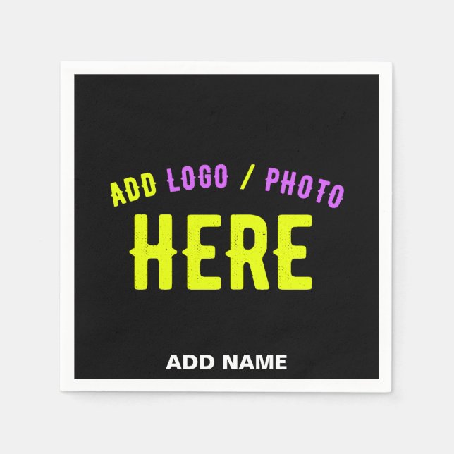 SERVIETTE EN PAPIER MODERNE ET MODERNE PERSONNALISABLE NOIR VÉRIFIÉ (Devant)