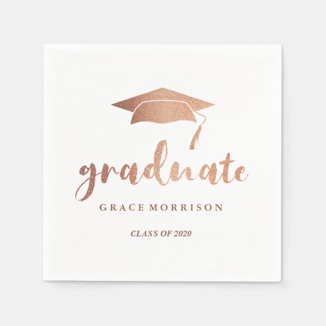 Serviette En Papier Moderne et tendance Rose Gold Personnalisé Graduat (Devant)