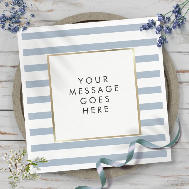 Serviette En Papier Moderne Faux Doré Rayé Bleu Blanc (Modern Blue White Striped Faux Gold Foil Napkins)