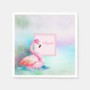 Serviette En Papier Moderne flamants roses colorés et adorables