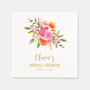 Serviette En Papier Moderne Fleurs Roses et Orange pour Mariage Person