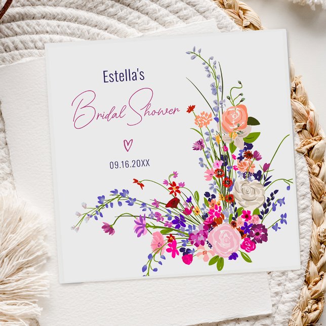 Serviette En Papier Moderne fleurs sauvages chic écriture shower de ma (Modern chic wild flowers script bridal shower napkins)