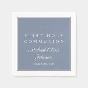 Serviette En Papier Moderne Garçon Religieux Bleu Poussiéreux Première