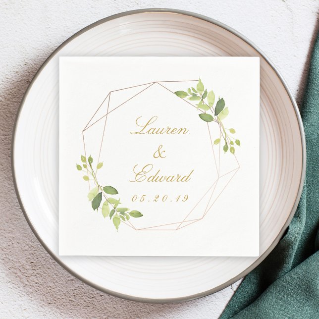 Serviette En Papier Moderne Géométrique de la verdure Mariage personna (Créateur téléchargé)