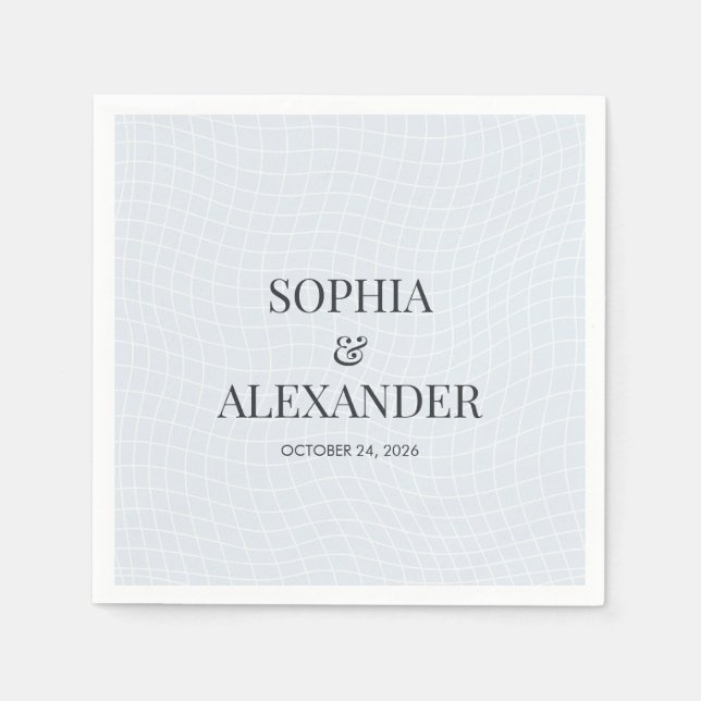 Serviette En Papier Moderne Glacial Blue & Grille Déformée (Devant)