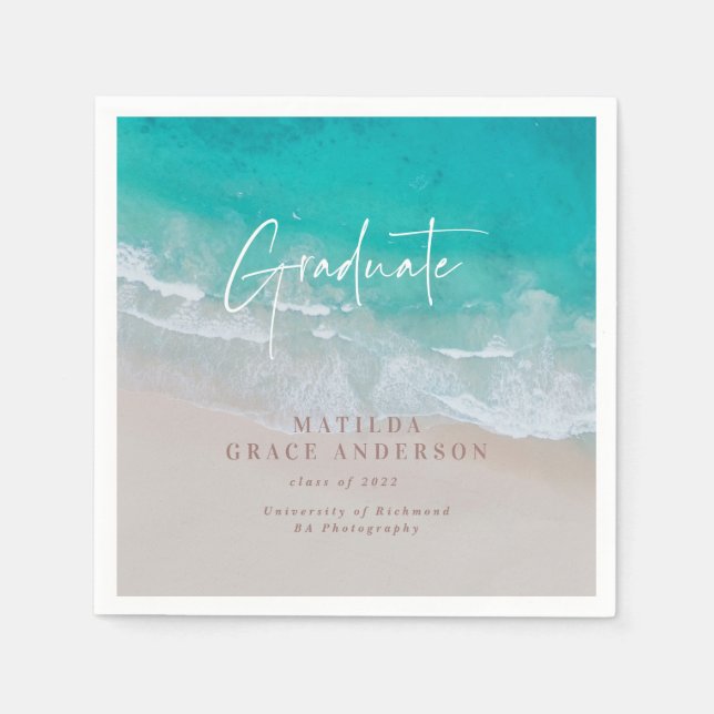 Serviette En Papier Moderne graduation plage de l'océan script moderne (Devant)