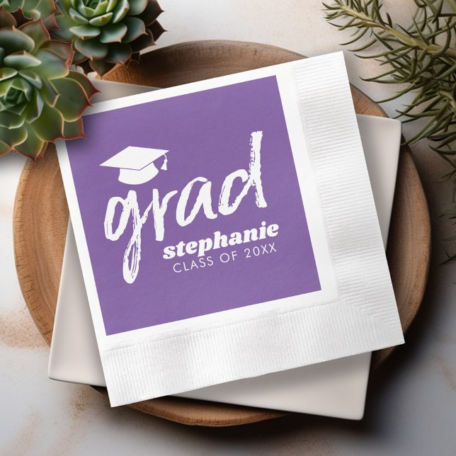 Serviette En Papier Moderne Gradué sur mesure Grad tendance - violet (Custom Graduation Napkins - Personalize these for the Grad Party)