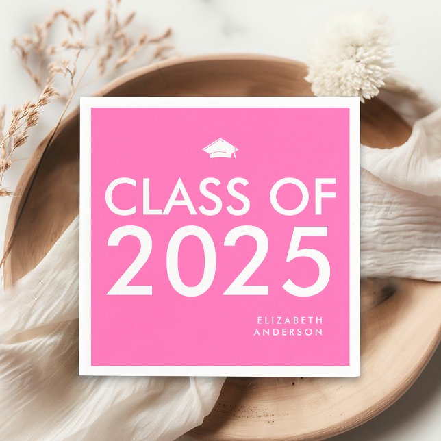 Serviette En Papier Moderne Gras Hot Rose Personnalisé Parti Graduatio (Créateur téléchargé)