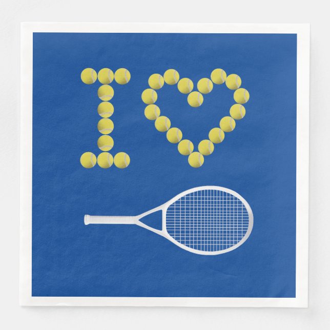 Serviette En Papier Moderne I Love Tennis Court Blue (Devant)