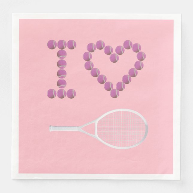 Serviette En Papier Moderne I Love Tennis Pink Purple (Devant)