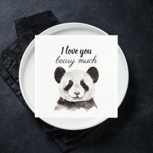 Serviette En Papier Moderne Je T'Aime Beary Beaucoup Panda Noir Et Bla